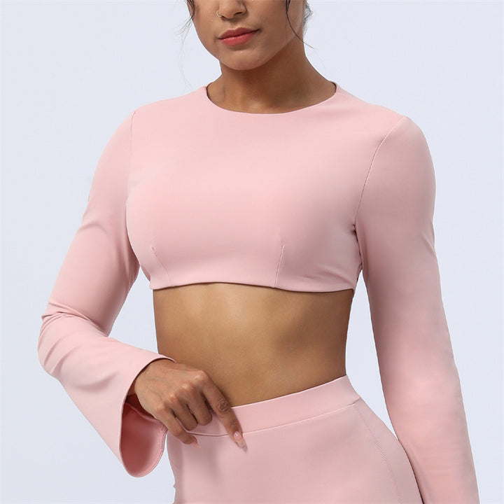 Buddha Stones Długi rękaw Biustonosz z odkrytymi plecami i ramiączkami Spodnie rozszerzane Fitness Joga Strój - Różowy - Szczyt - US8-10, UK/AU12-14, EU40-42 (XL)  - image 38