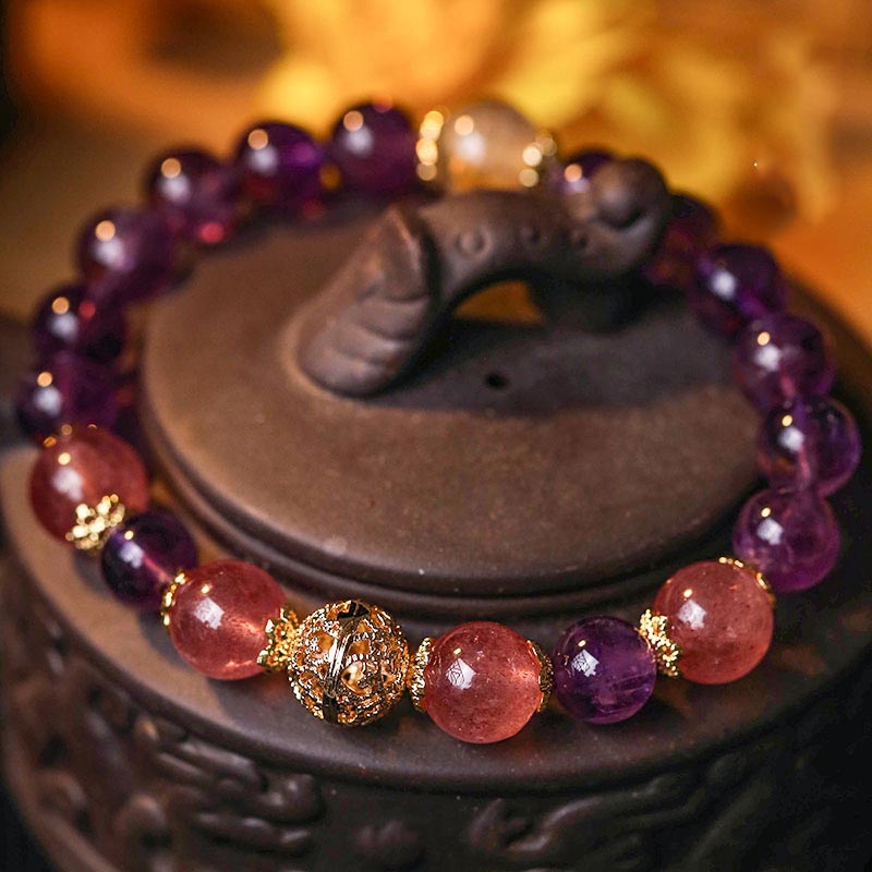 Bransoletka ochronna Buddha Stones Natural Citrine Amethyst Rutilated Quartz Prosperity