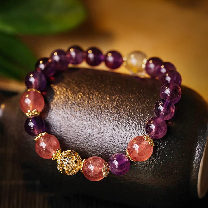 Bransoletka ochronna Buddha Stones Natural Citrine Amethyst Rutilated Quartz Prosperity