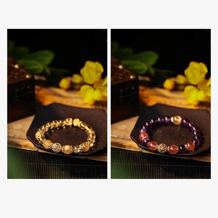 Bransoletka ochronna Buddha Stones Natural Citrine Amethyst Rutilated Quartz Prosperity