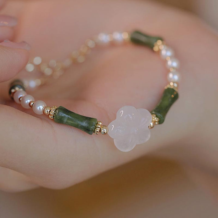 Bransoletka Buddha Stones Peridot Bamboo Flower Agat Pearl Peace