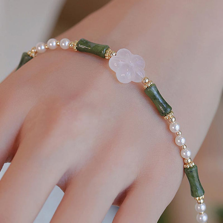 Bransoletka Buddha Stones Peridot Bamboo Flower Agat Pearl Peace