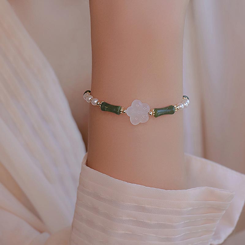 Bransoletka Buddha Stones Peridot Bamboo Flower Agat Pearl Peace