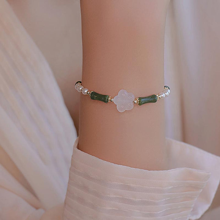 Bransoletka Buddha Stones Peridot Bamboo Flower Agat Pearl Peace