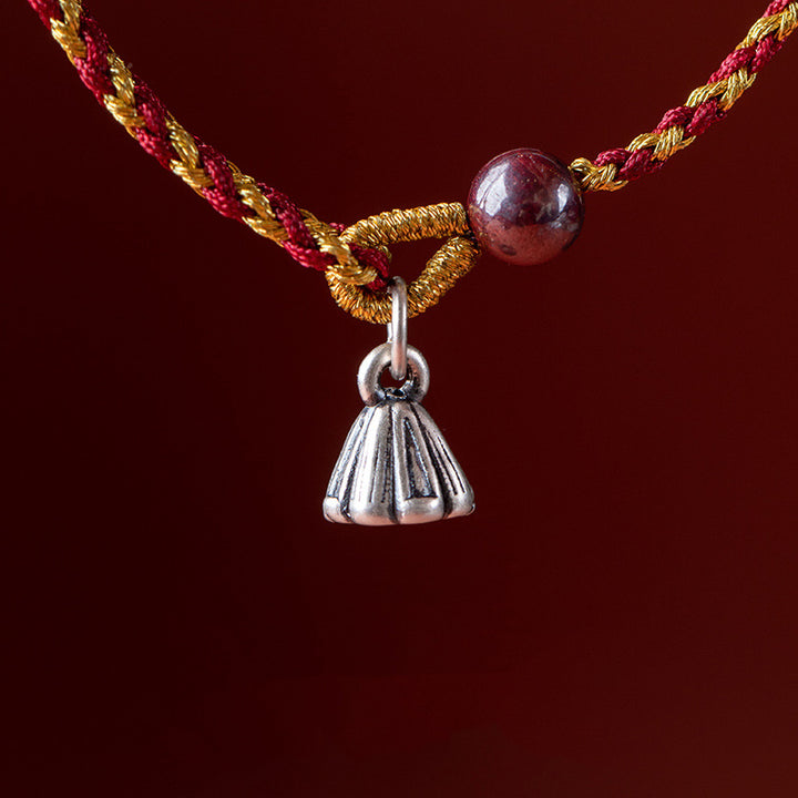 Bransoletka warkoczowa z Buddha Stones wykonana ręcznie z czerwonego złota, sznurka, lotosu, pokoju i radości