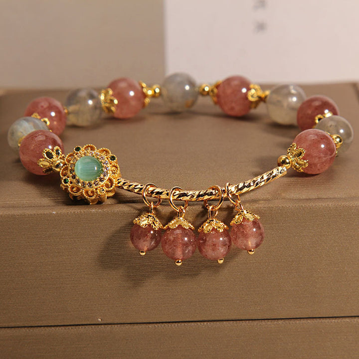 Bransoletka z Buddha Stones , kwarcu truskawkowego i kamienia księżycowego