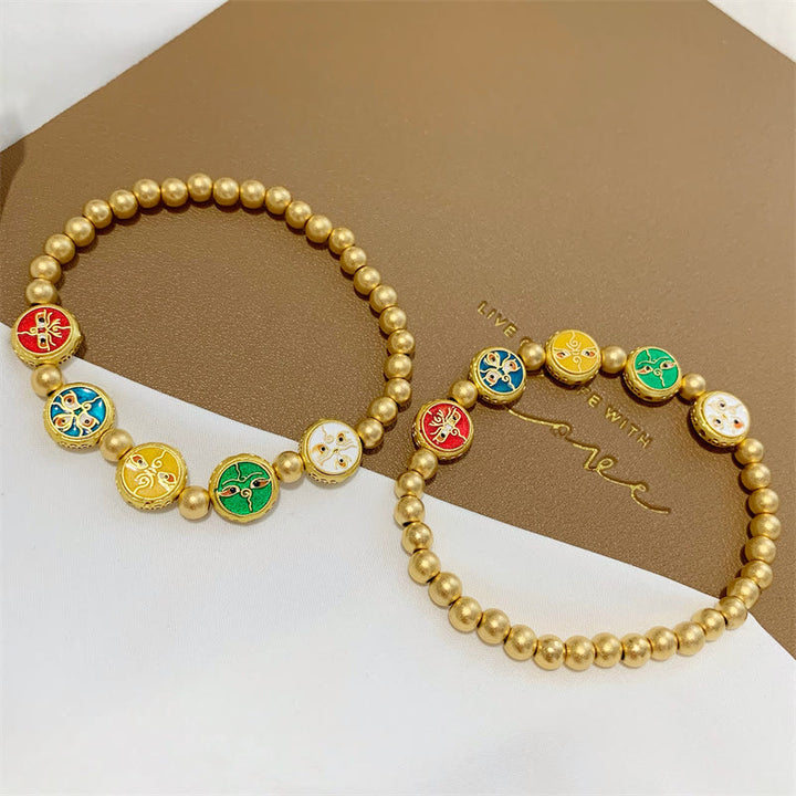 Buddha Stones Tybetańskie Pięć Bogów Bogactwa Miedziane Koraliki Bransoletka Szczęścia