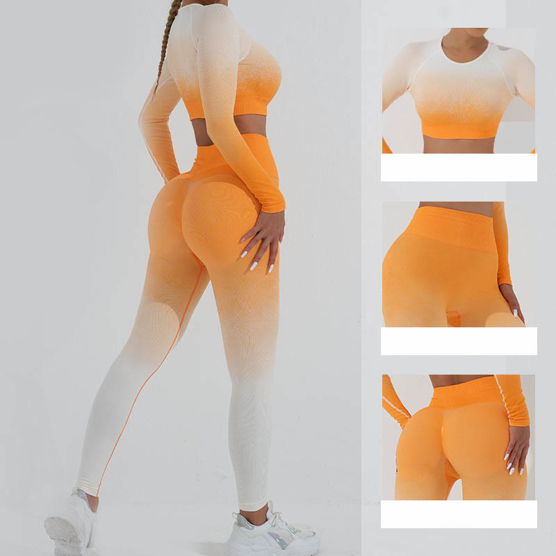 Buddha Stones Gradient Długi rękaw Crop Top Tee Biustonosz Legginsy Spodnie Fitness Joga Strój - image 27