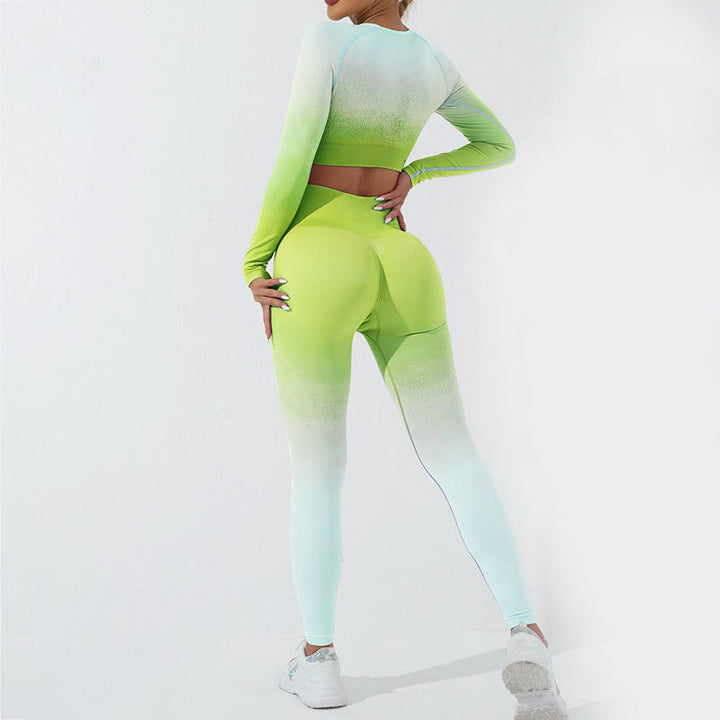 Buddha Stones Gradient Długi rękaw Crop Top Tee Biustonosz Legginsy Spodnie Fitness Joga Strój - image 39