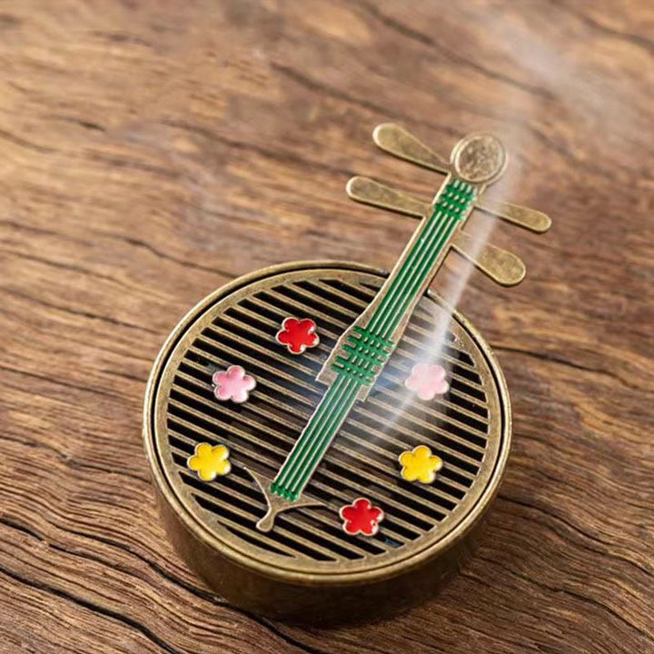 Buddha Stones Mały Mini Wachlarz Tykwy Pipa Stop Miedzi Kadzielnica Dekoracja Z Kadzidłem