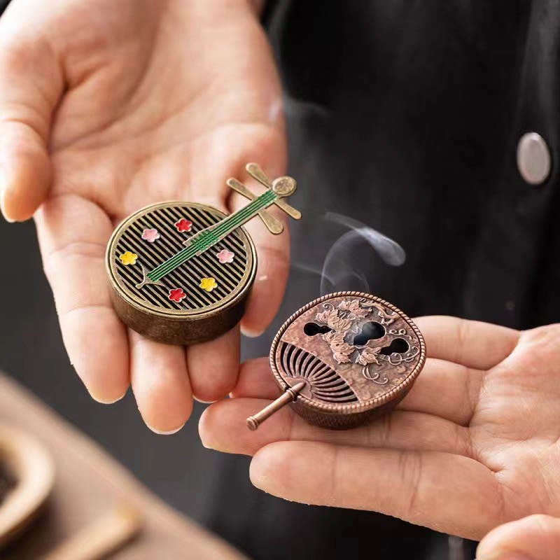 Buddha Stones Mały Mini Wachlarz Tykwy Pipa Stop Miedzi Kadzielnica Dekoracja Z Kadzidłem