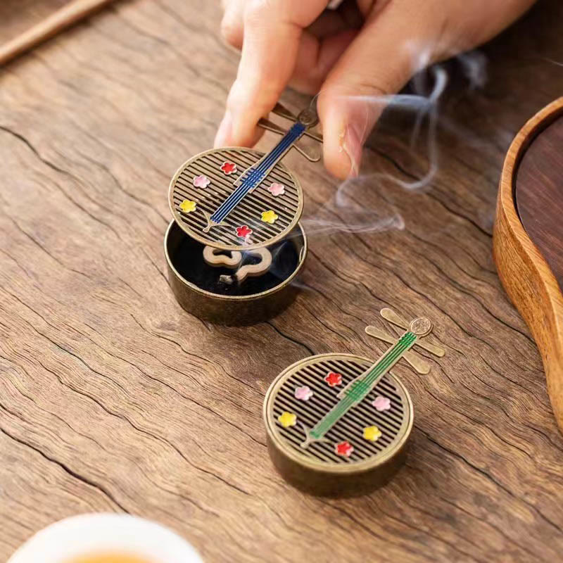 Buddha Stones Mały Mini Wachlarz Tykwy Pipa Stop Miedzi Kadzielnica Dekoracja Z Kadzidłem