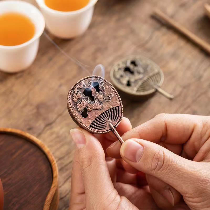 Buddha Stones Mały Mini Wachlarz Tykwy Pipa Stop Miedzi Kadzielnica Dekoracja Z Kadzidłem