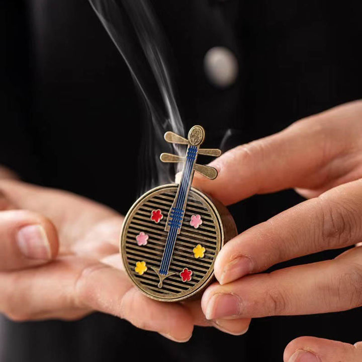 Buddha Stones Mały Mini Wachlarz Tykwy Pipa Stop Miedzi Kadzielnica Dekoracja Z Kadzidłem