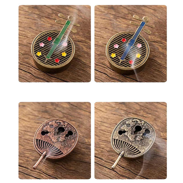 Buddha Stones Mały Mini Wachlarz Tykwy Pipa Stop Miedzi Kadzielnica Dekoracja Z Kadzidłem