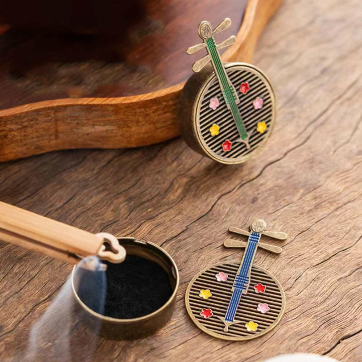 Buddha Stones Mały Mini Wachlarz Tykwy Pipa Stop Miedzi Kadzielnica Dekoracja Z Kadzidłem