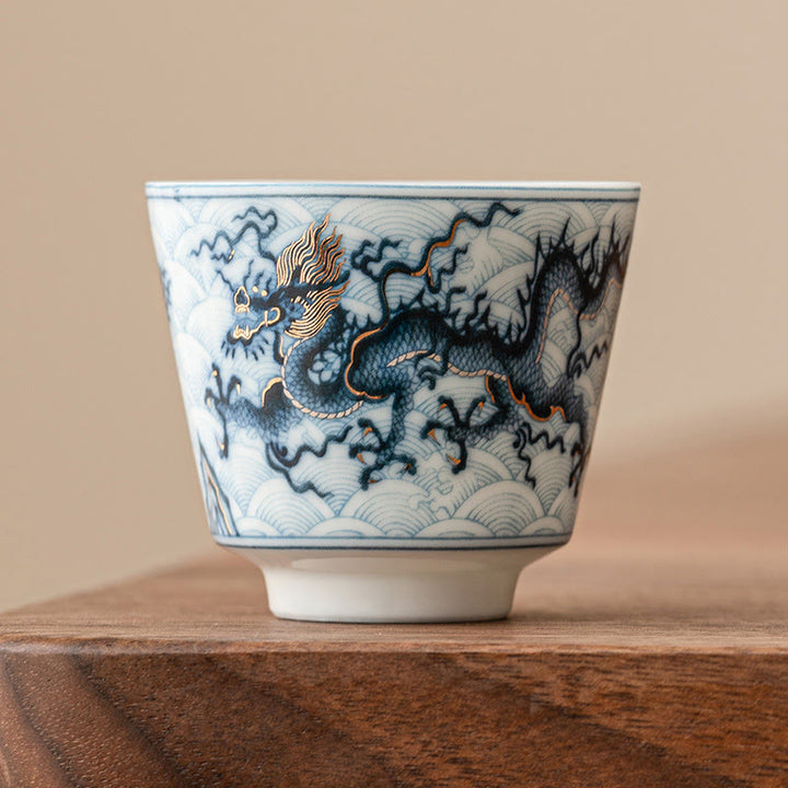 Buddha Stones Mały Niebieski I Biały Wzór Smoka Ceramiczny Filiżanka Do Herbaty Kung Fu Filiżanki Do Herbaty 45 ml
