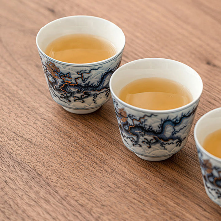 Buddha Stones Mały Niebieski I Biały Wzór Smoka Ceramiczny Filiżanka Do Herbaty Kung Fu Filiżanki Do Herbaty 45 ml