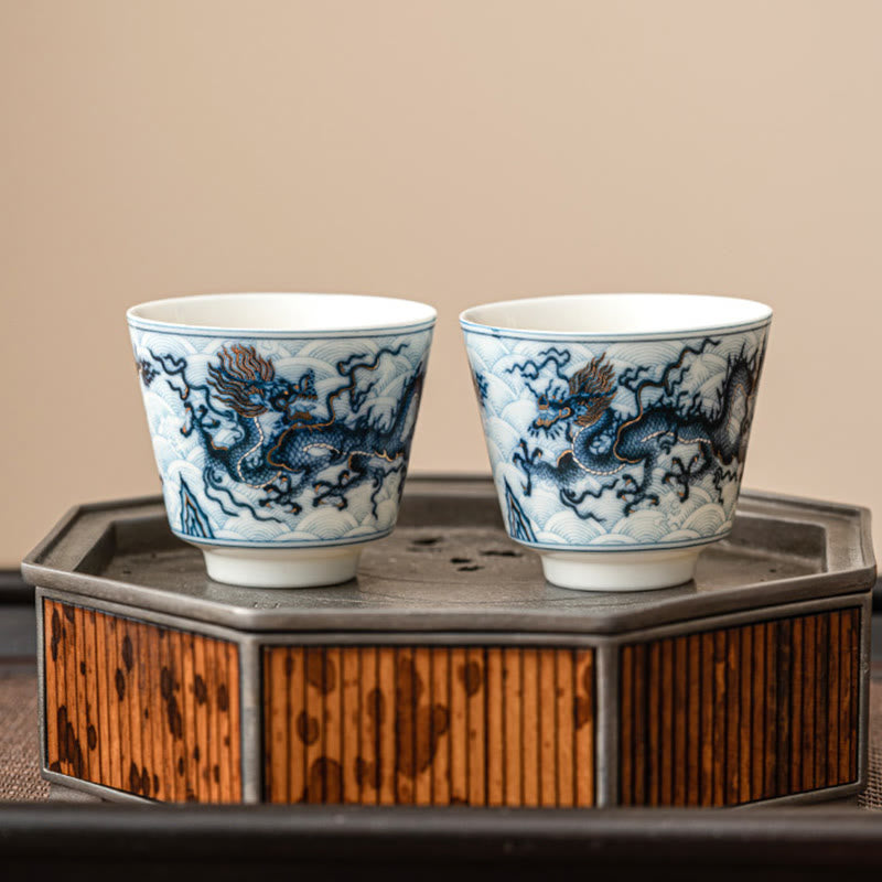 Buddha Stones Mały Niebieski I Biały Wzór Smoka Ceramiczny Filiżanka Do Herbaty Kung Fu Filiżanki Do Herbaty 45 ml