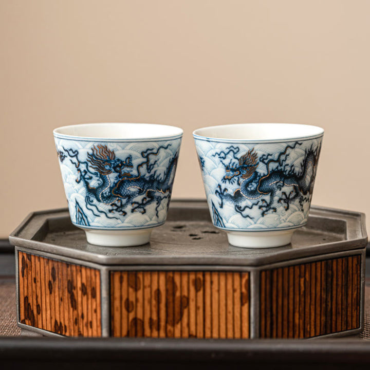 Buddha Stones Mały Niebieski I Biały Wzór Smoka Ceramiczny Filiżanka Do Herbaty Kung Fu Filiżanki Do Herbaty 45 ml