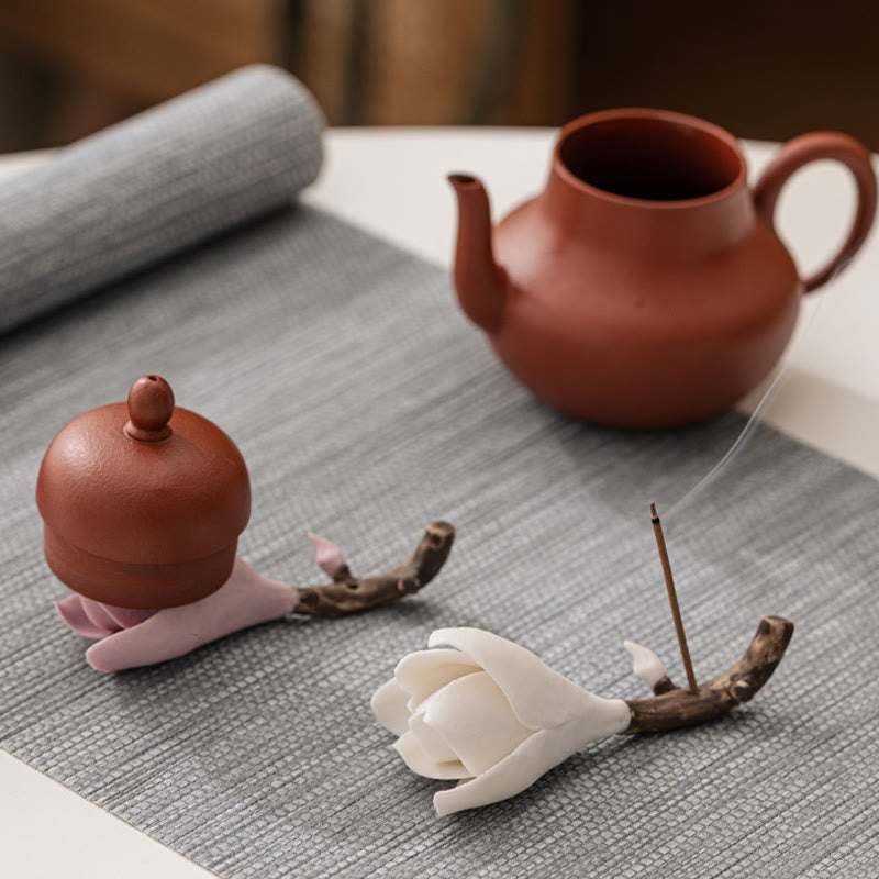 Buddha Stones Gardenia Kwiat Wzór Ceramiczny Uzdrawiający Kadzielnica Dekoracja