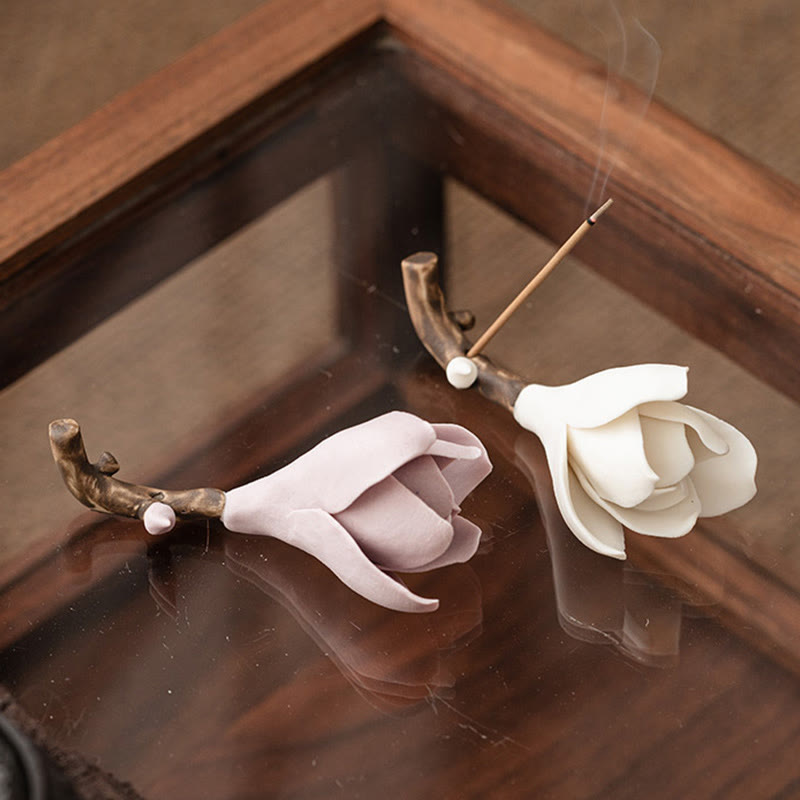 Buddha Stones Gardenia Kwiat Wzór Ceramiczny Uzdrawiający Kadzielnica Dekoracja