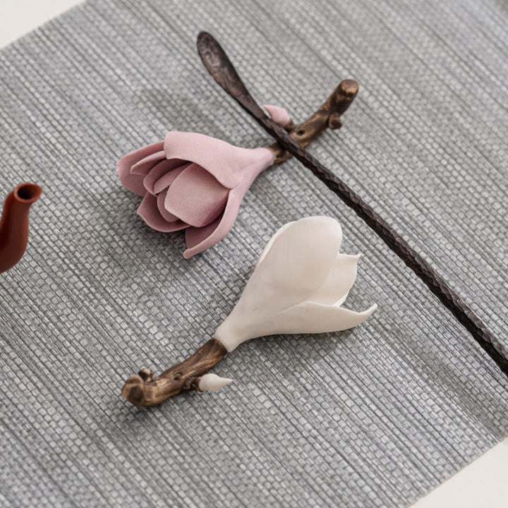 Buddha Stones Gardenia Kwiat Wzór Ceramiczny Uzdrawiający Kadzielnica Dekoracja