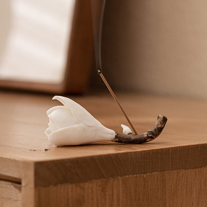 Buddha Stones Gardenia Kwiat Wzór Ceramiczny Uzdrawiający Kadzielnica Dekoracja