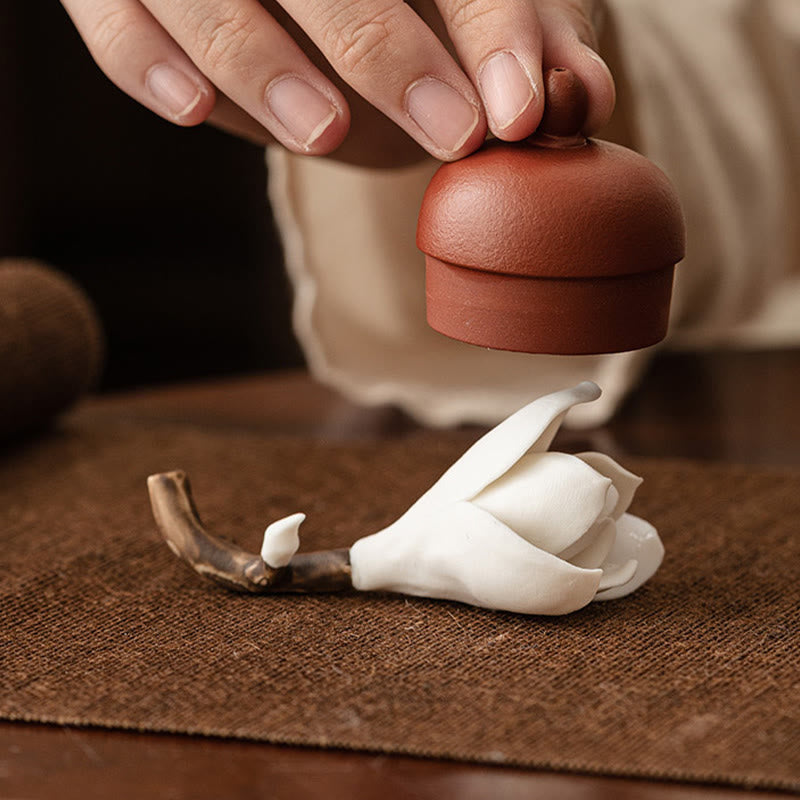 Buddha Stones Gardenia Kwiat Wzór Ceramiczny Uzdrawiający Kadzielnica Dekoracja