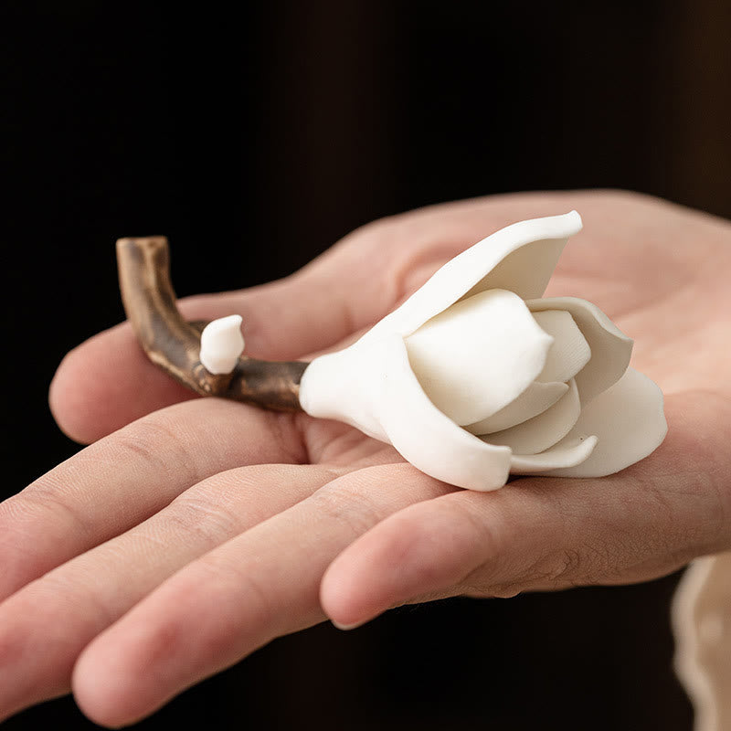 Buddha Stones Gardenia Kwiat Wzór Ceramiczny Uzdrawiający Kadzielnica Dekoracja