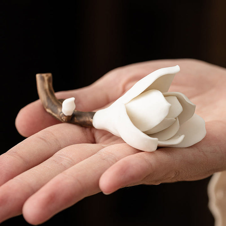 Buddha Stones Gardenia Kwiat Wzór Ceramiczny Uzdrawiający Kadzielnica Dekoracja