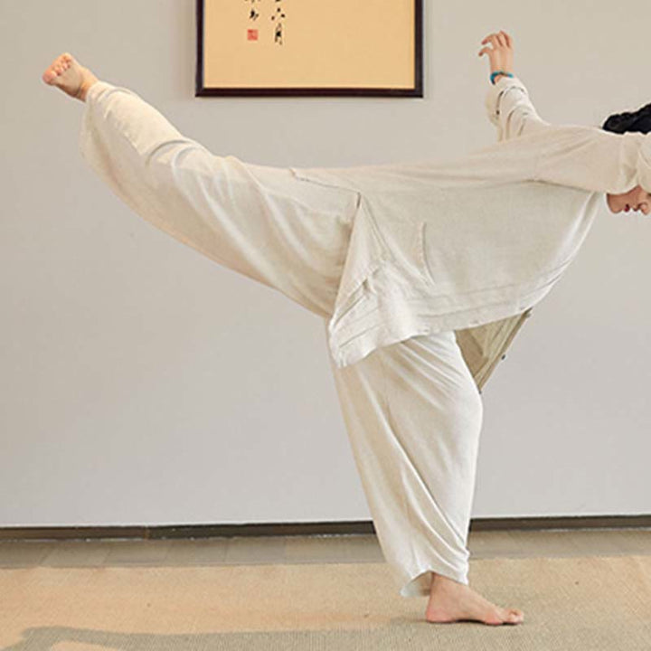 Buddha Stones Płaszcz z długim rękawem, prosty, kurtka, spodnie z szerokimi nogawkami, Zen Tai Chi, joga, medytacja, odzież - image 3