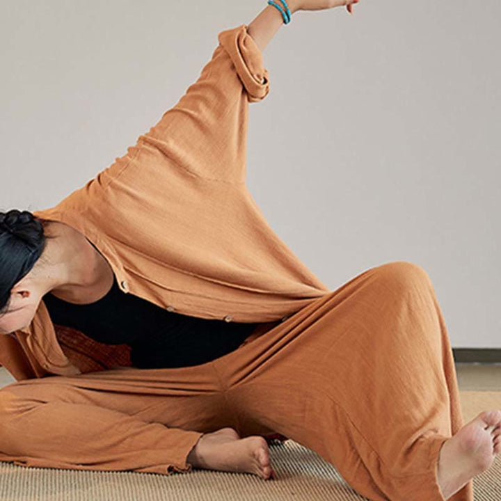 Buddha Stones Płaszcz z długim rękawem, prosty, kurtka, spodnie z szerokimi nogawkami, Zen Tai Chi, joga, medytacja, odzież - image 29