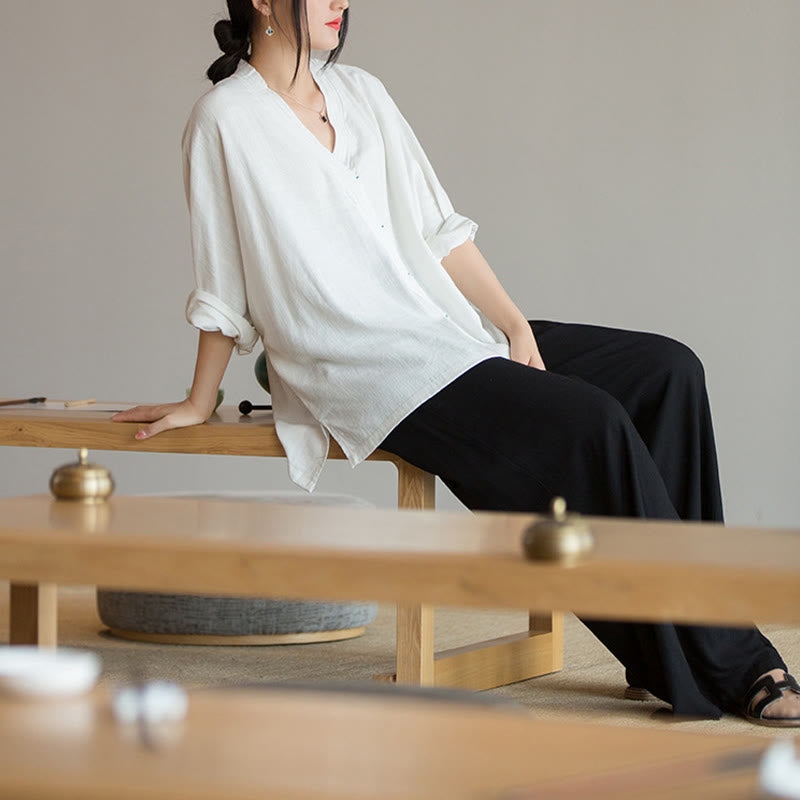 Bluzka z dekoltem w serek z Buddha Stones , damska, z długim rękawem, w stylu chińskim Hanfu - image 11