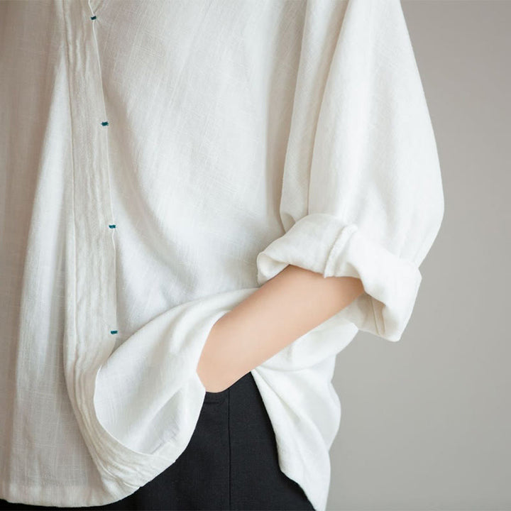 Bluzka z dekoltem w serek z Buddha Stones , damska, z długim rękawem, w stylu chińskim Hanfu - image 6