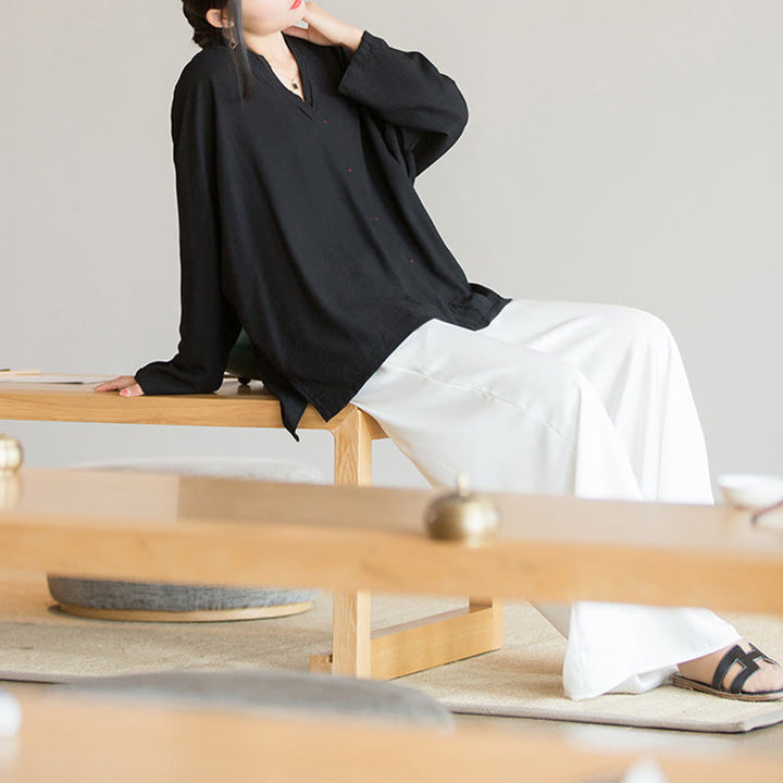 Bluzka z dekoltem w serek z Buddha Stones , damska, z długim rękawem, w stylu chińskim Hanfu - image 22