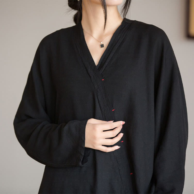 Bluzka z dekoltem w serek z Buddha Stones , damska, z długim rękawem, w stylu chińskim Hanfu - image 16