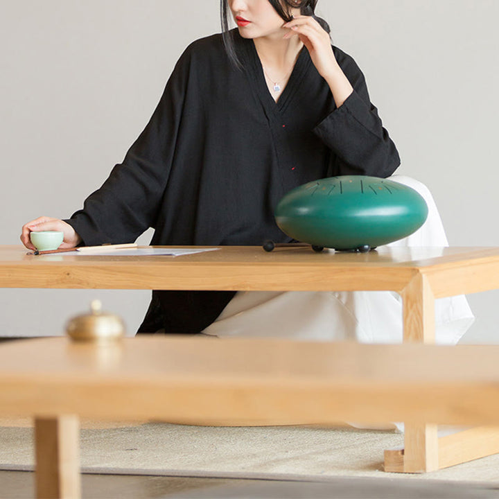 Bluzka z dekoltem w serek z Buddha Stones , damska, z długim rękawem, w stylu chińskim Hanfu - image 20