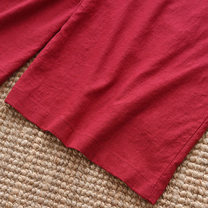 Spodnie Buddha Stones Luźne Bawełniane Lniane Ściągane Sznurkiem Szerokie Nogawki Z Kieszeniami