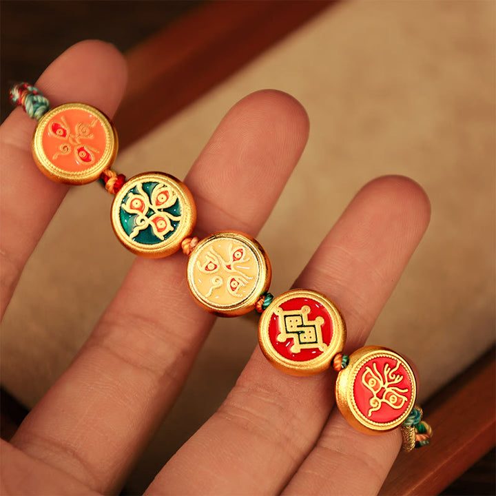 Buddha Stones Tybetańskie Pięć Bogów Bogactwa Kolorowa Lina Pleciona Bransoletka Szczęścia