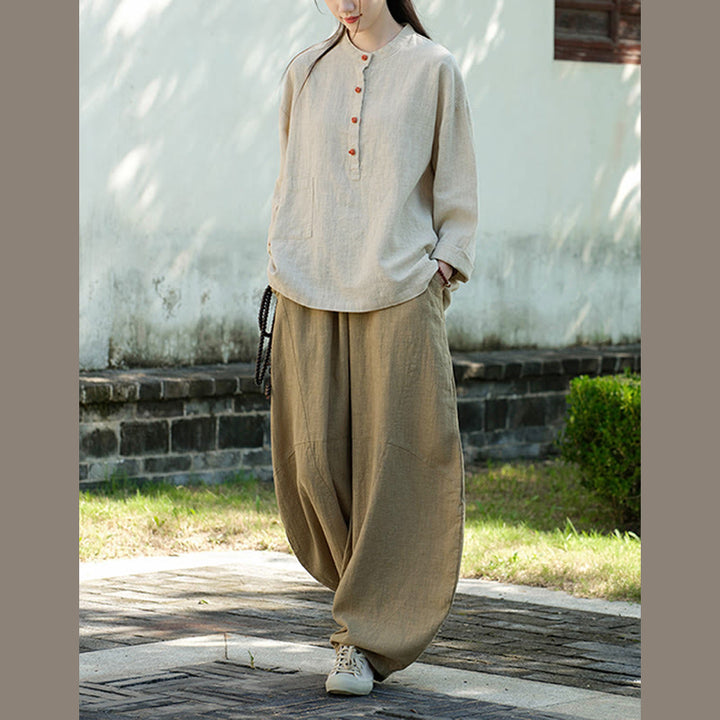 Bluzka z długim rękawem i luźnym guzikiem w jednolitym kolorze z Buddha Stones - image 19