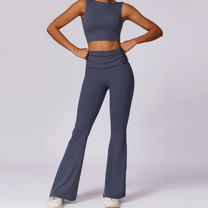 Buddha Stones Bez rękawów Bez pleców Pasek Tank Top Biustonosz Rozkloszowane Spodnie Sport Fitness Joga - image 52