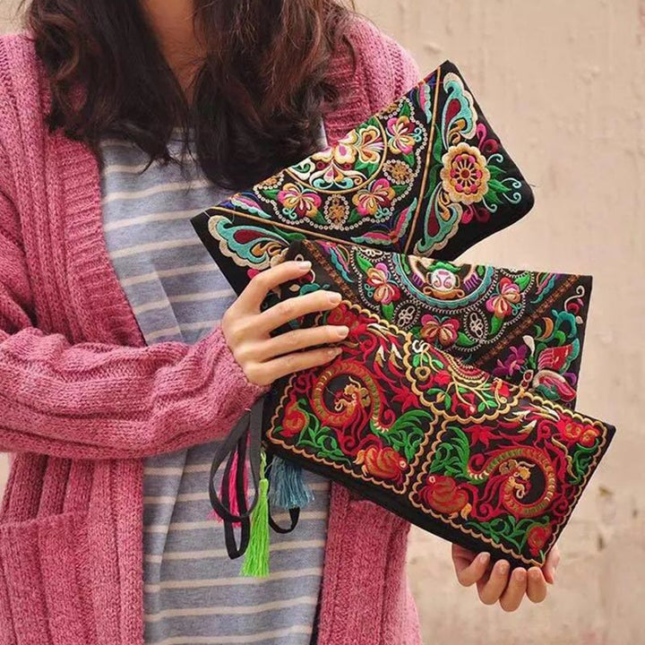 Buddha Stones Smok Motyl Kosmos Kwiat Haft Portfel Torebka na Zakupy