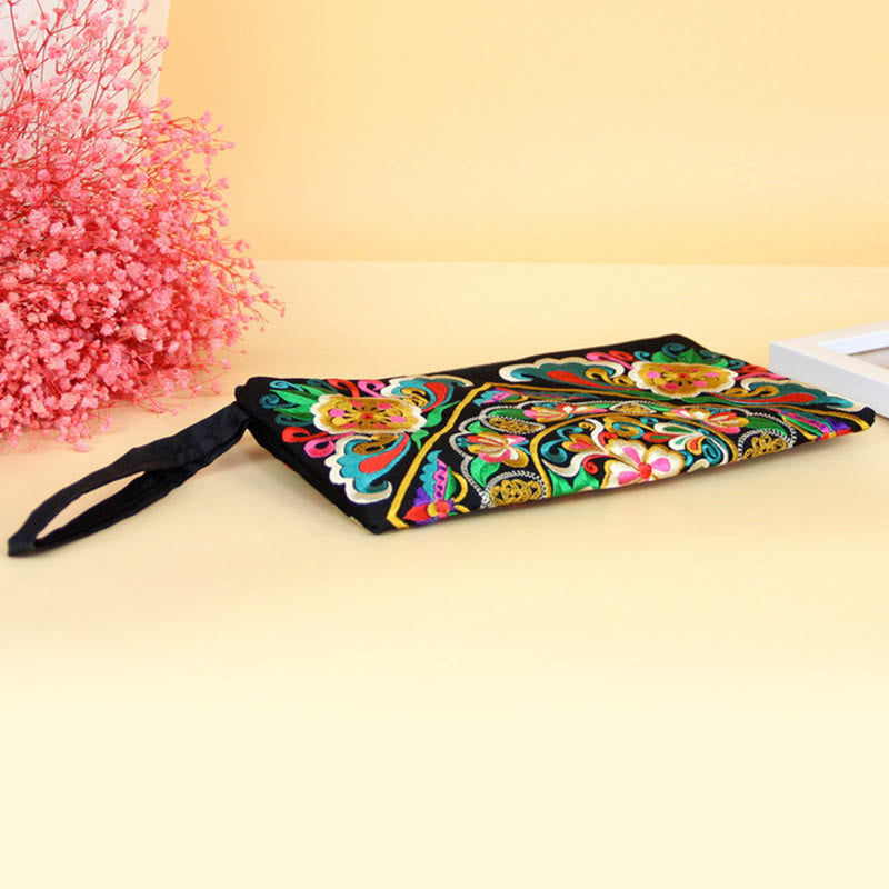 Buddha Stones Smok Motyl Kosmos Kwiat Haft Portfel Torebka na Zakupy