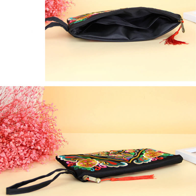 Buddha Stones Smok Motyl Kosmos Kwiat Haft Portfel Torebka na Zakupy