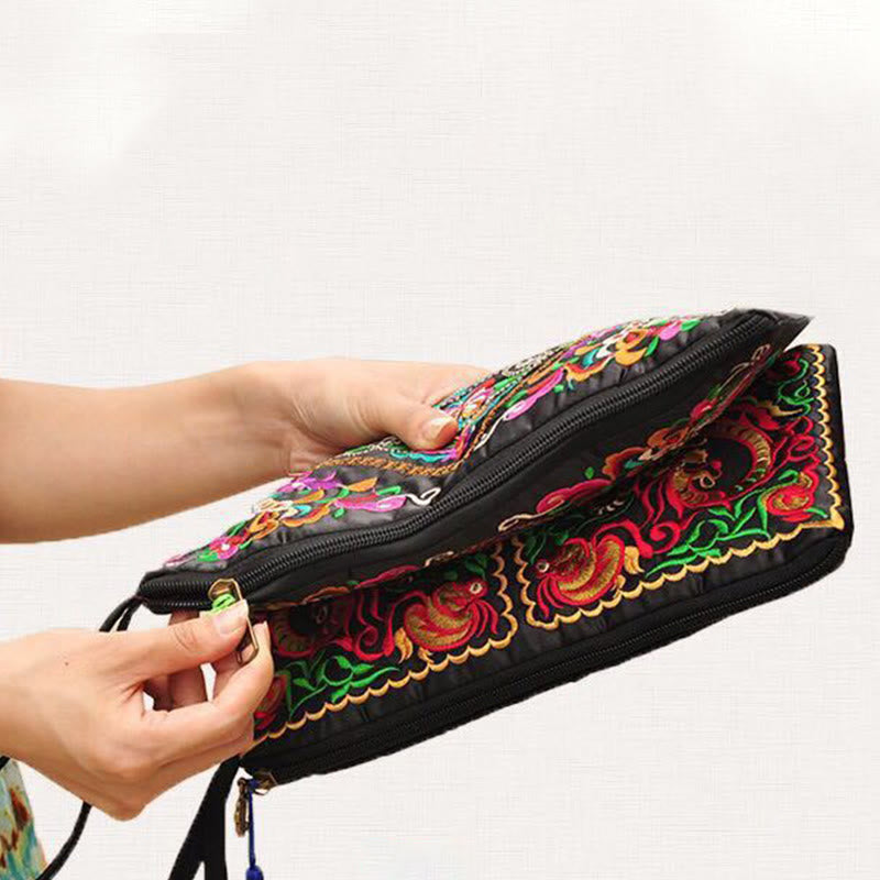 Buddha Stones Smok Motyl Kosmos Kwiat Haft Portfel Torebka na Zakupy