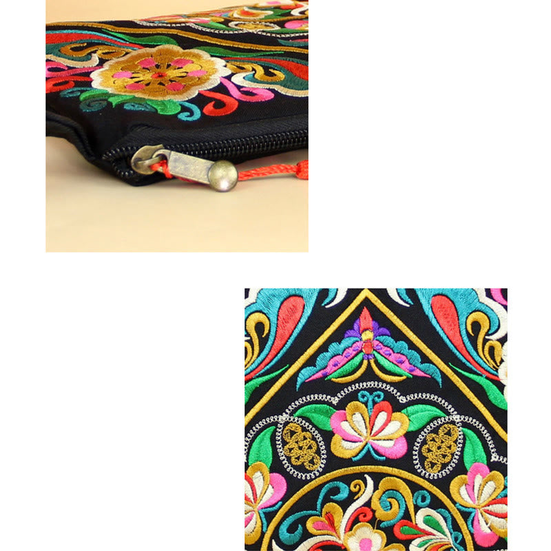 Buddha Stones Smok Motyl Kosmos Kwiat Haft Portfel Torebka na Zakupy