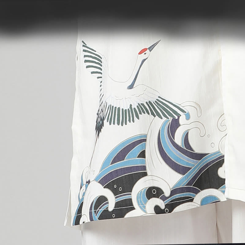 Buddha Stones Białe Żurawie Morze Bawełna Len Medytacja Modlitwa Duchowy Zen Tai Chi Qigong Praktyka Odzież Zestaw