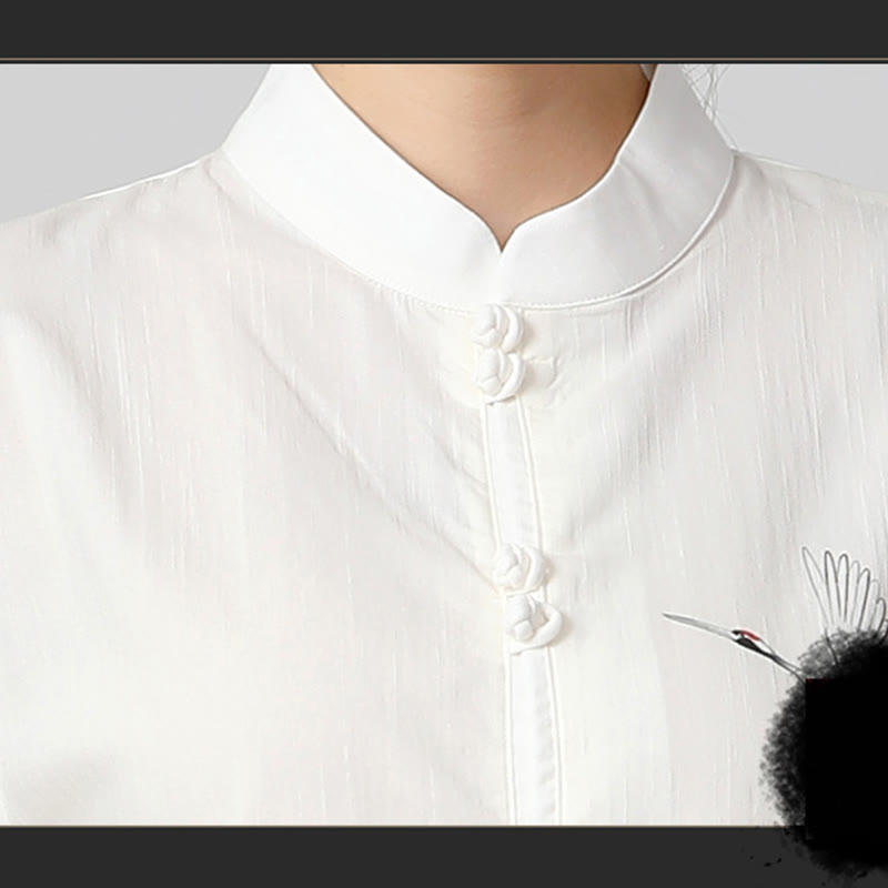 Buddha Stones Białe Żurawie Morze Bawełna Len Medytacja Modlitwa Duchowy Zen Tai Chi Qigong Praktyka Odzież Zestaw