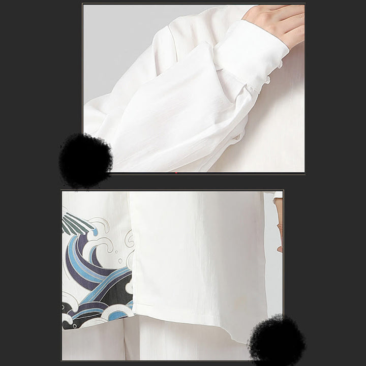 Buddha Stones Białe Żurawie Morze Bawełna Len Medytacja Modlitwa Duchowy Zen Tai Chi Qigong Praktyka Odzież Zestaw